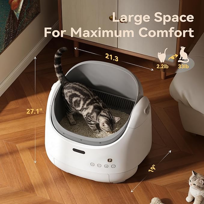 Self Cleaning Litter Box: Open Top Automatic Litter Box with Cat Proximity Sensing Anti-Pinch, Large Auto Robot for Multiple Cats, Including Litter Mat Waste Bag