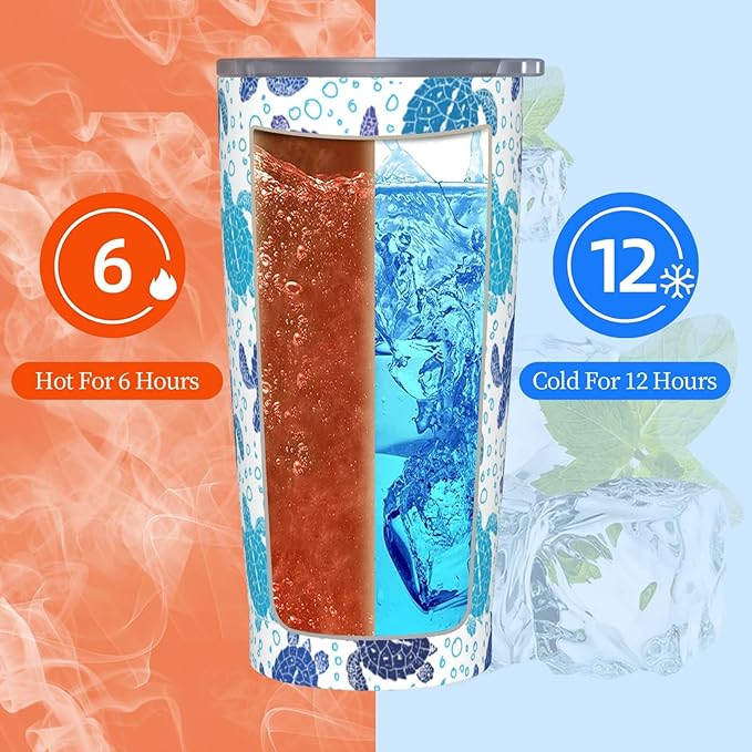 Sea Turtle Tumbler 20oz Turtles Stainless Steel Insulated Tumblers with Lid and Straw Animal Travel Coffee Mug Tea Wine Cups Water Bottle Ocean Gifts for Women Turtle Lover