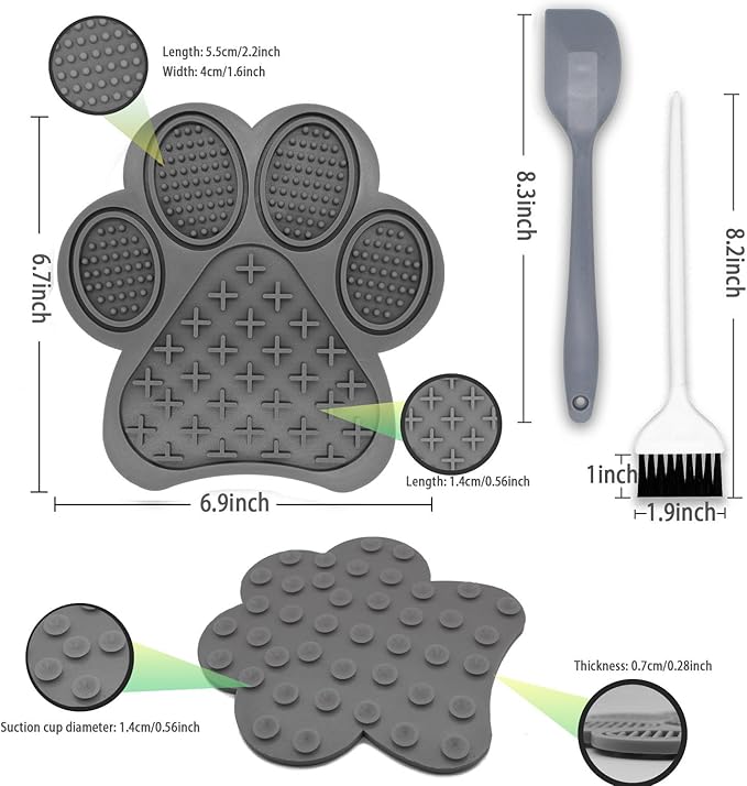 Slow Feeder Mat with Suction Cups, Non-Slip Design, Boredom & Anxiety Reducer for Dogs and Cats - Calming Mat for Bathing, Grooming, Nail Trimming (Gray)