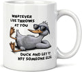 Funny Duck Mug 11 oz, Duck Lover Gifts, Sarcastic Gag Gift for Coworkers Friends Coffee Cups Ceramic, Ducks and Let It Hit Someone Else Ceramic Mug for Coffee Tea Hot Cocoa Home Office Work