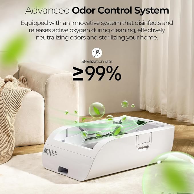 Open-Top Self Cleaning Cat Litter Box Automatic with Smart APP Control, Anti Pinch and Odorless, Whisper Quiet, Free Waste Bag/Litter Mat/Cleaning Brush/Mineral Cat Litter (Cream White)