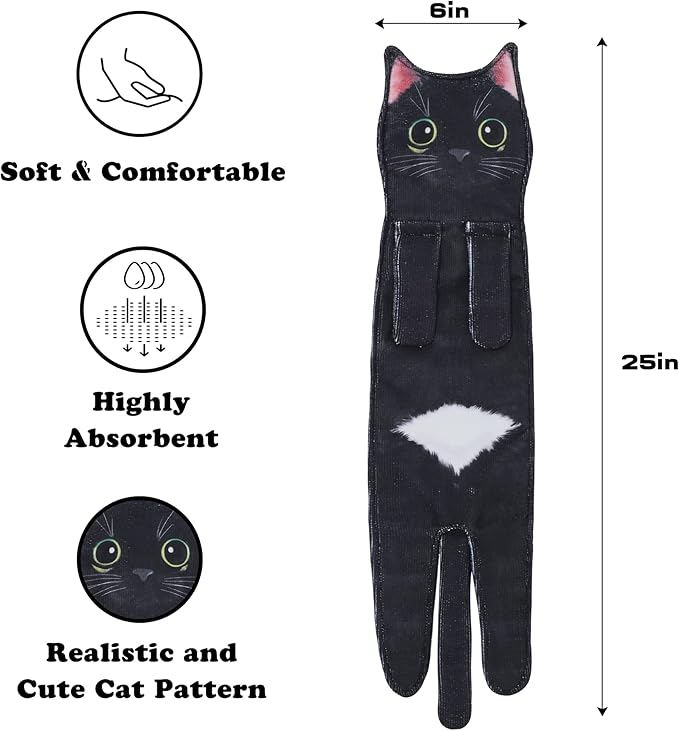 Funny Hand Towels for Bathroom Kitchen Decor - Cute Cat Hanging Hand Towel Kitchen Gadgets - Unique Housewarming Birthday Christmas Cat Lover Gift Ideas for Women Mom Lady Adults