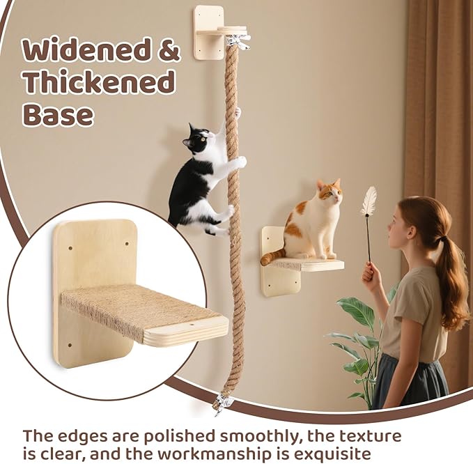 Cat Climbing Wall, Wall Mounted Cat Ladder, Cats Climbings Pole with 59in Climbing Rope, Larger and Wider Base Cats Ladder for Walls with Scratching Post (2m/78.7in Long)