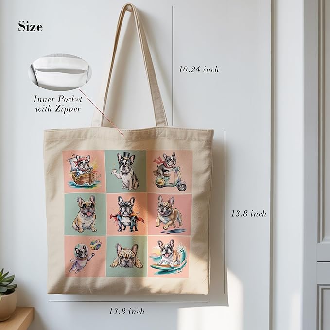 Pets Lover Gifts Tote Bag for Women, Dogs Cats Bee Aesthetic Canvas Bag with Inner Pocket