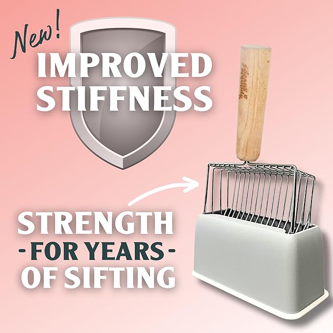 Cat Litter Scoop 2-PACK, Metal Litter Scooper – Save More with 2, 5X Faster No-Shake Sifting Design, Stainless Steel Litter Scoop with Holder, Reduces Dust & Waste, Heavy Duty