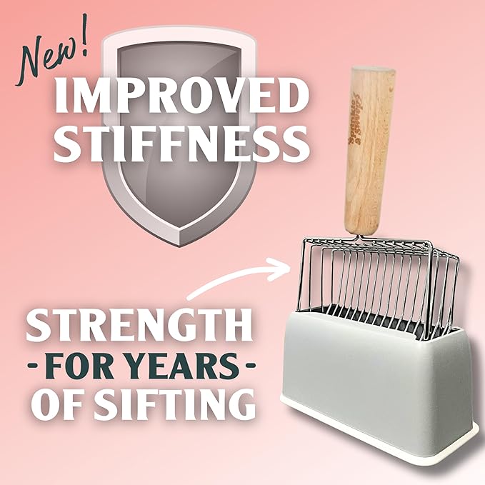Cat Litter Scoop, Metal Litter Scooper – 5X Faster No-Shake Sifting Design, Stainless Steel Litter Scoop with Holder, Reduces Dust & Waste – Sprinkle & Sweep