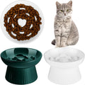 Tioncy 2 Pcs Raised Cat Slow Feeder Bowl Ceramic Elevated Cat Dog Food Bowl No Spill High Edge for Dry Wet Food and Water Easy to Clean, Dishwasher Safe (Dark Green,White)