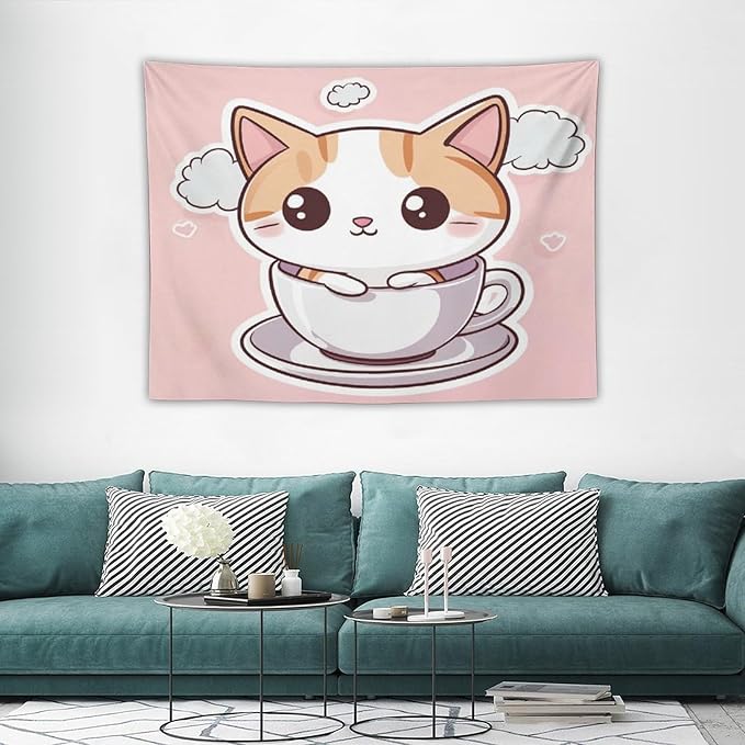 MaSiledy Kawaii Cat Tapestry As Wall Art Cute Kitten Cat Meow Vintage Aesthetic Tapestry Wall Hanging Landscape Tapestry for Bedroom Colorful Wall Hanging Aesthetic Wall Art For Room Decor 30"x40"
