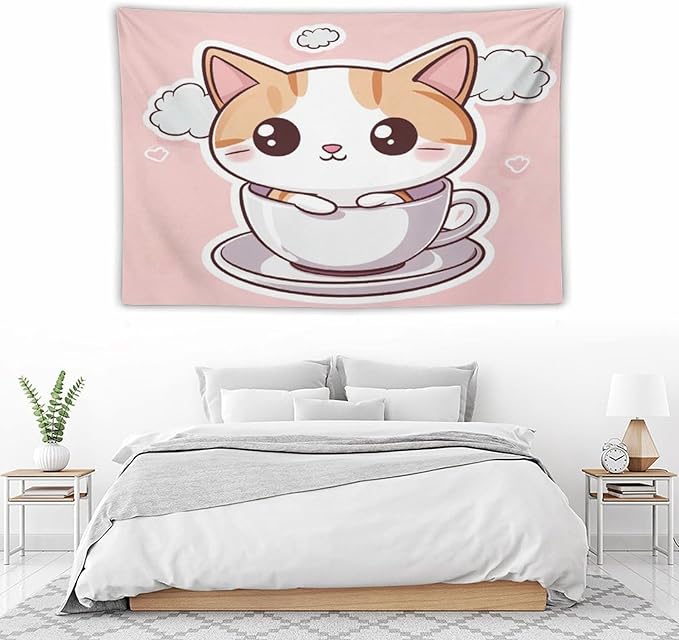 MaSiledy Kawaii Cat Tapestry Wall Hanging Cute Cat Kitten Tapestry for Bedroom Aesthetic Landscape Tapestry Wall Art for Home Decor 40"x60" Wall Hanging for Home Decor Bedroom Living Room Dorm Decor