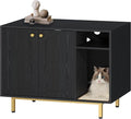 Cat Litter Box Enclosure Enclosed, Hidden Litter Box Cabinet Furniture with Storage, Wooden Indoor Cat House Large, Modern End Table for Living Room Entryway, Black and Gold CB01504G