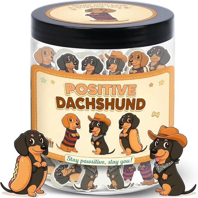 Positive Dachshund Jar with 60 Affirmation Cards, Emotional Support Gift, Funny Dachshund Gifts for Women, Christmas Decor, Weiner Gifts, Cute Puppy Dachshund Decor for Dog Lovers