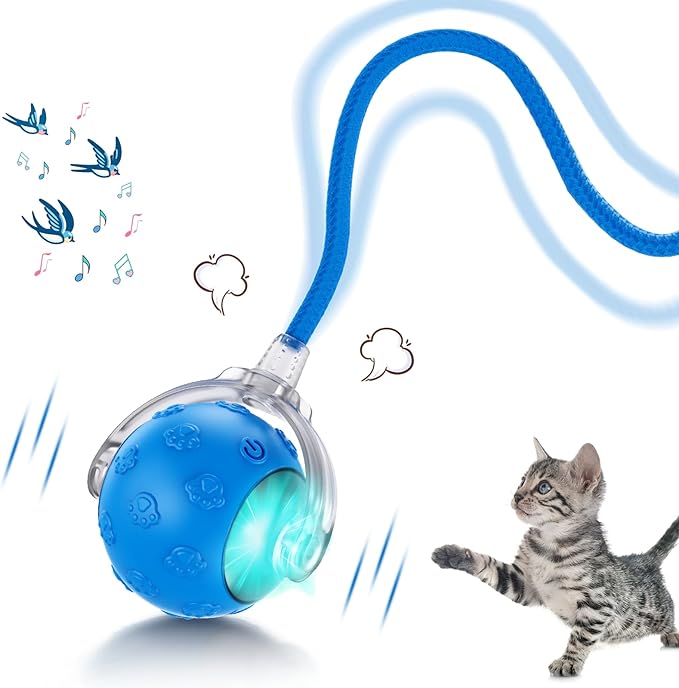 Interactive Rolling Cat Dog Ball Toy, Upgrade Interactive Cat Toys, Automatic Moving Cat Toys with Chirping Sound, Self Rolling Dog Ball, Smart Automatic Electric Balls Toys for Bored Cats Dogs