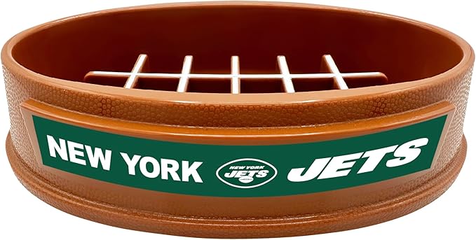 NFL Super-Bowl New York Jets Slow Feeder Dog & Cat Bowl. Football Design for Healthy Digestion. Non-Slip for Large & Small Pets