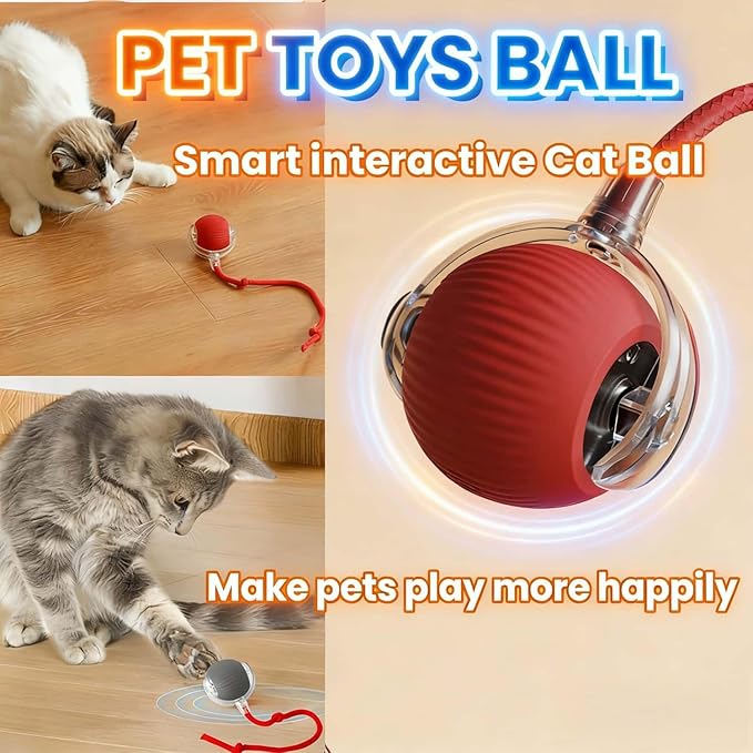 Interactive Rotating Cat Ball Toy, 360 Smart Rolling Ball Electric, Automatic Moving for Cats & Kittens (Blue)