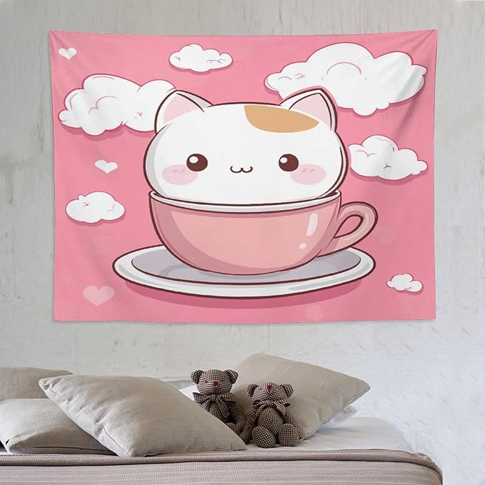 MaSiledy Wall Tapestries Kawaii Cat Tapestry Cat Lover Gifts Aesthetic Bedroom Tapestries Wall Art for Bedroom Wall Hanging for Room 60"x80" Wall Hanging for Home Decor Bedroom Living Room Dorm Decor