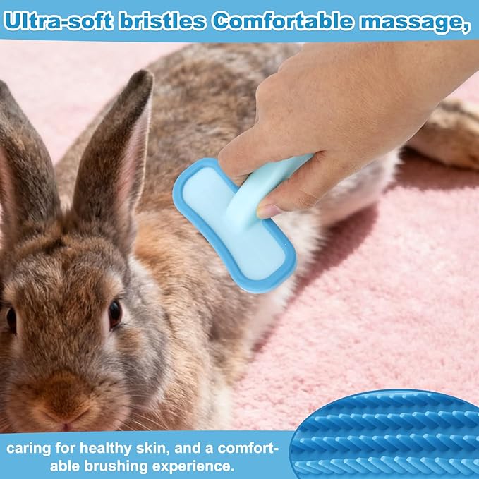 Rabbits Bunny Brush, 13.5x9cm/5.31x3.54in Durable Soft Silicone Rabbit Grooming Bunny Brush Practical Small Animal Massage Comb Suitable for Cats, Puppy Dogs, Kittens & Pets (Blue)