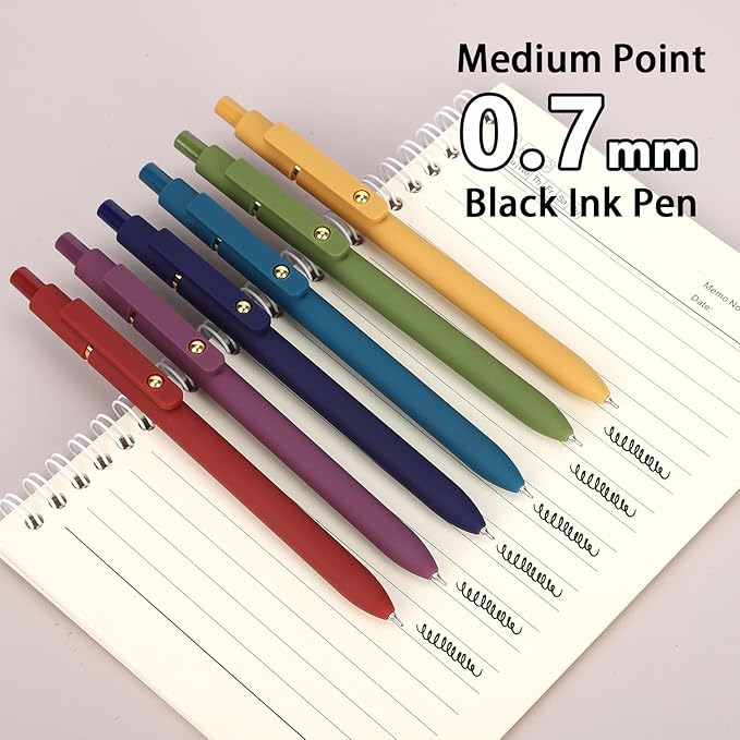 FIOVER Gel Pens, 6pcs 0.7mm Fine Point Black Ink, Smooth Writing Pens for Journaling, Nurse Aesthetic Cute Office School Supplies, Gifts for Women and Men (6Pcs Gold Vintage -Black ink) (Pack of 2)