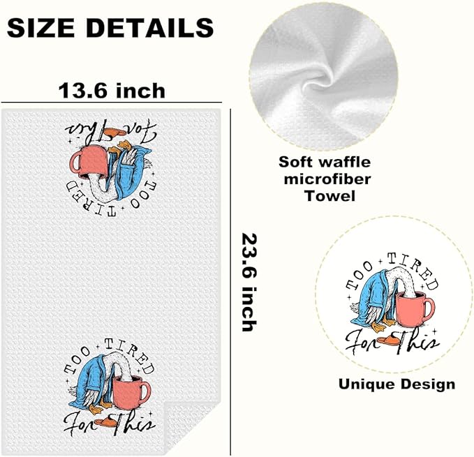 Lovdazzles Funny Duck Kitchen Towels, Too Tired for This Decorative Absorbent Microfiber Dish Cloth Tea Towel, Humorous Waffle Soft Hand Towels for Farmhouse Home Bathroom Decor, Funny Gifts