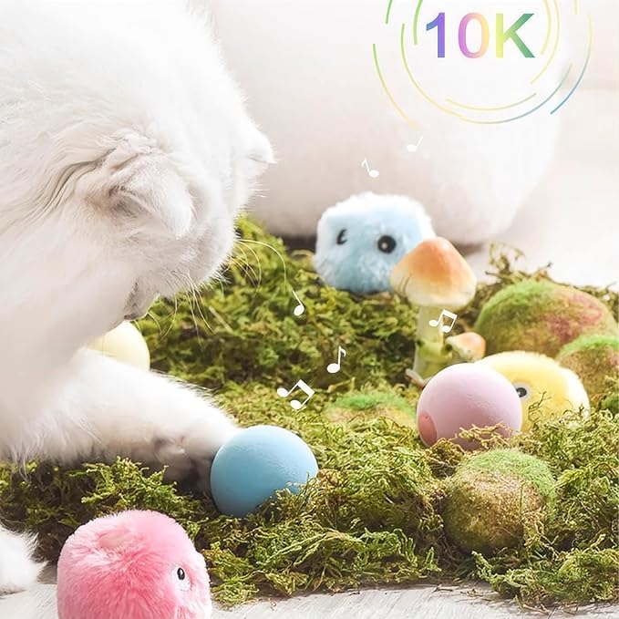 Cat Toys Balls Interactive Cat Toy Simulating Animal Chirp with Birds Frogs or Crickets Chirping Automatic Cat Toys for Indoor Cats (Yellow, Plush Ball)
