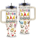 Gnomes Gifts for Women - 40oz Gnomes Tumbler with Straw and Handle, Leak-proof, Stainless Steel Insulated Tumblers, Travel Coffee Mug for Gnome Lovers, Garden Gnome Enthusiasts Gift Cup for Girls