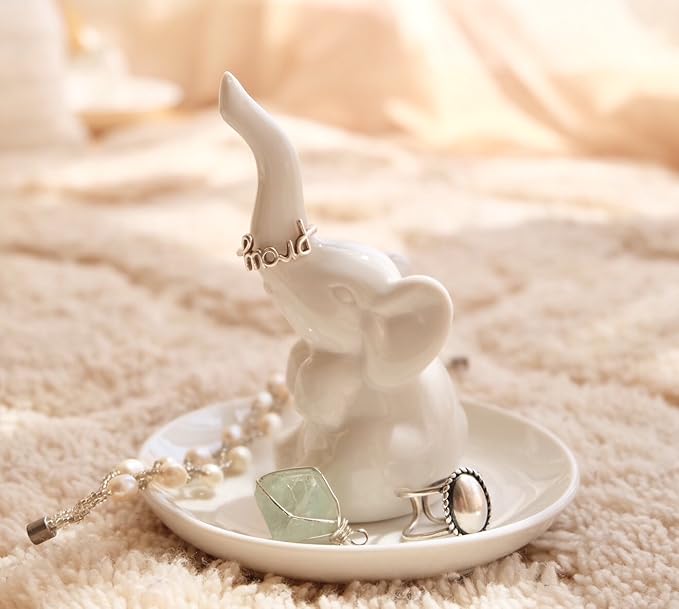 PUDDING CABIN White Elephant Gifts for Women, Wedding Ring Holder Dish, Elephant Gifts for Women Mom Friends, Aunt, Sisters, Birthday Engagement Bridal Shower Mothers Day Xmas Gift
