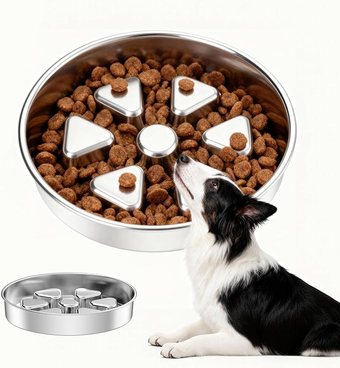 Kactoily Stainless Steel Slow Feeder Dog Bowl, 3 Cup Heavy Duty Slow Eating Bowl, Deep Maze & Non-Slip Base for Medium Dogs, Dishwasher Safe