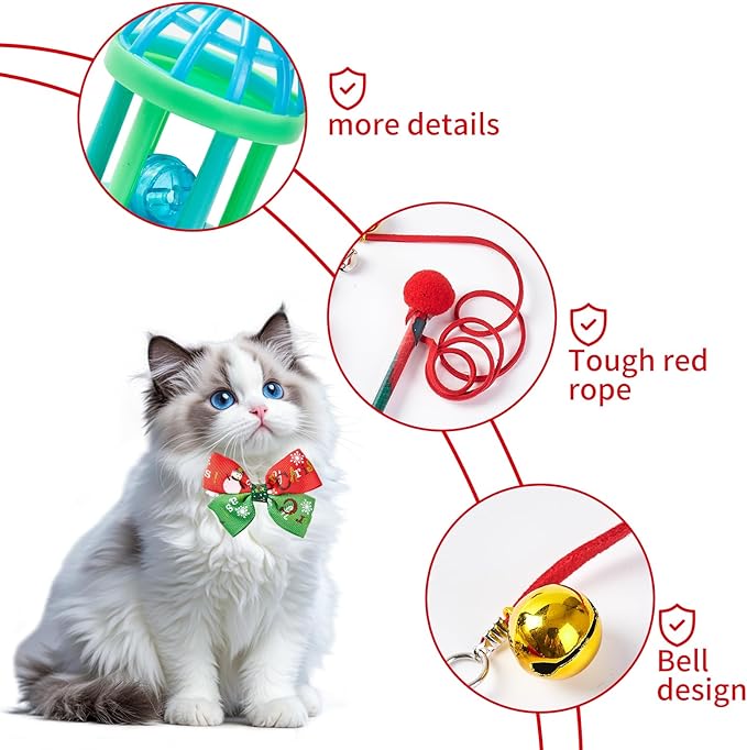Christmas Cat Toy Advent Calendar 2025, 24 Days Xmas Cat Toys Countdown Calendar Gift Set for Cat Lovers with Mice Ball Bells Feather Teaser