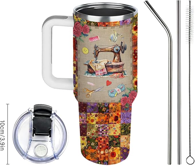 Funny Sewing Tumbler 40oz - I Don't Hoard Fabric I Just Shop Faster Than I Quilt Gift for Quilters, Sewing Lovers - Insulated Stainless Steel Cup with Handle & Straw
