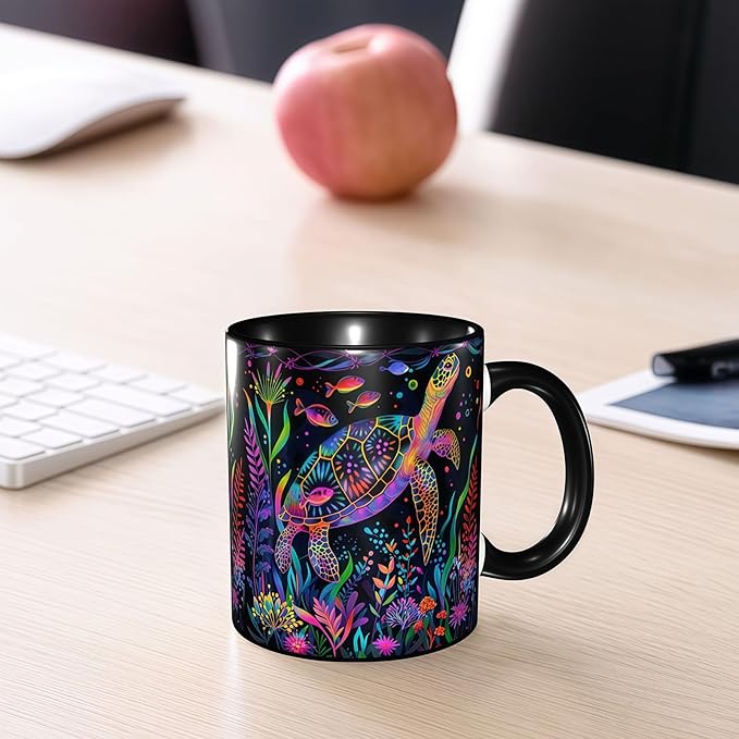 Sea Turtle Coffee Mug Funny Ceramic Tea Cup Novelty Presents for Women Men Home and Office Birthday Microwave Dishwasher Safe 11oz