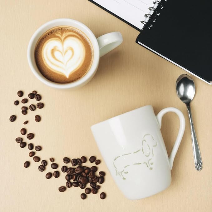 Lily's Home Ceramic Coffee Mug with Hollowed Dog Pattern-13.5 oz, Set of 2-White Porcelain-Microwave & Dishwasher Safe-Dog Lover Coffee Mug for Coffee, Tea, Cappuccino-Housewarming Gift