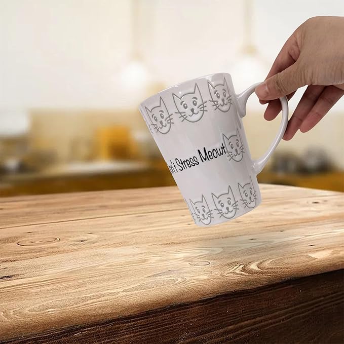 16oz Cat Lovers Mug, Don't Stress Meowt""Cat Coffee Mug Funny Ceramic Tea Cup Novelty Gifts for Office and Home Women Girls Men Dishwasher Microwave Safe, White