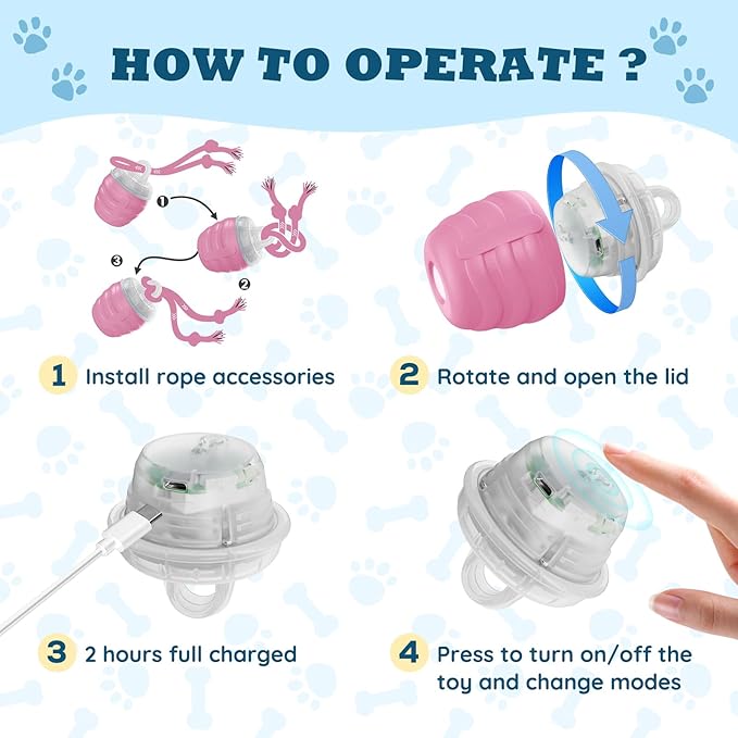 Interactive Dog Toys Ball - New Upgraded Chase Buddy Dog Toy for Small Dogs, Automatic Moving and Rolling Dogs Ball for Boredom, USB Rechargeable(Pink)