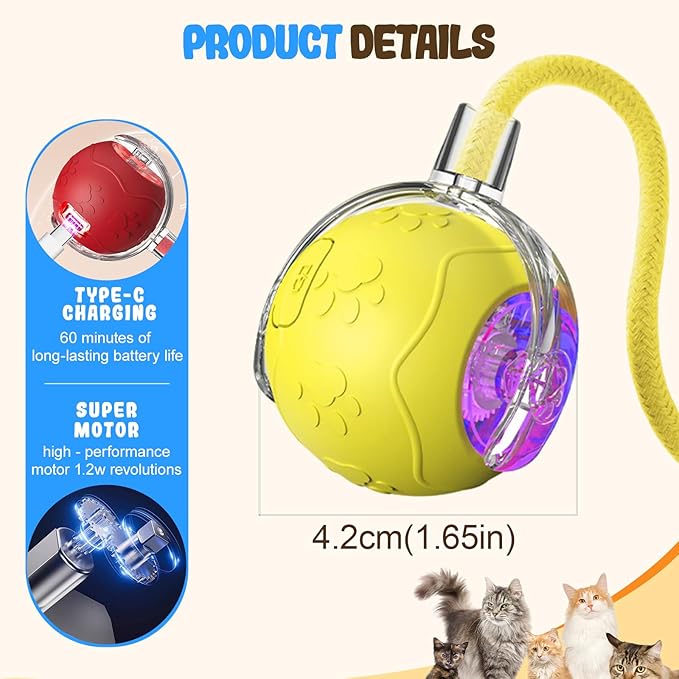 Smart Interactive Cat Ball Toy for Indoor Pets, 2025 New Automatic Rolling Toy with Tail, Electric Moving Cat Ball for Bored Cats and Dogs, Rechargeable and Durable Pet Toy for Cats and Dogs (Grey)