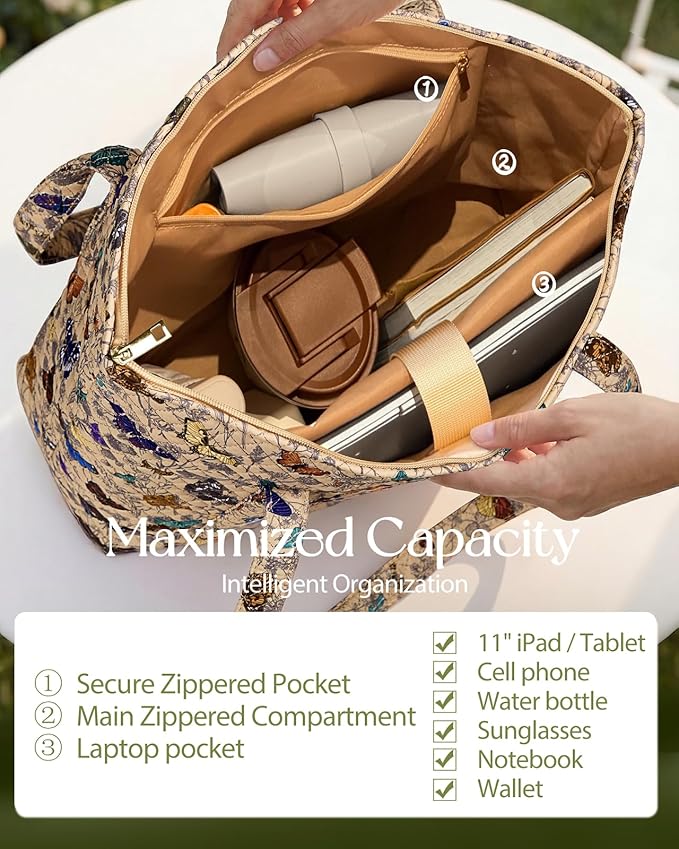 Miss Adola Quilted Tote Bag with Zipper - Laptop Tote Bag for Women, Large Capacity with Pockets for Work Teacher Travel