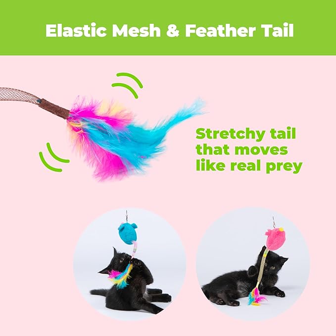 Catify by Best Pet Supplies Interactive Cat Toys – Plush, Motion-Activated & Squeaking Toys with Premium North American Catnip for Indoor Cats & Kittens - Squeaking Mice Set, Blue & Fuchsia