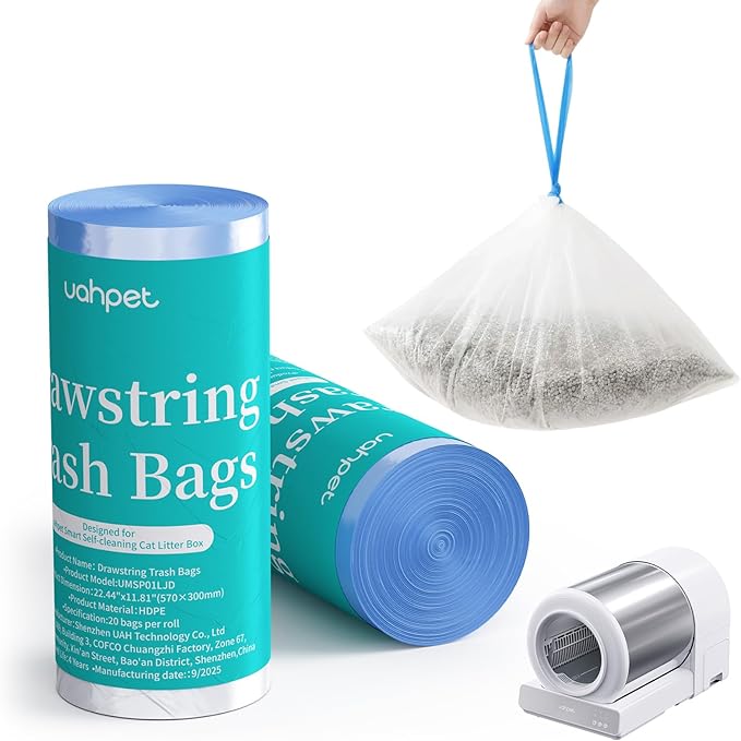 uahpet Replaced Waste Bags for Stainless Steel Self Cleaning Litter Box -2 Rolls, 40Packs, Cat Litter Box Trash Bags for Automatic Cat Litter Box