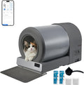 Stainless Steel Self-Cleaning Cat Litter Box, Smart APP Control Automatic Litter Box with Safety Sensors, Odor Control, Low-Entry, Large Capacity Design for Multiple Cats (Grey)