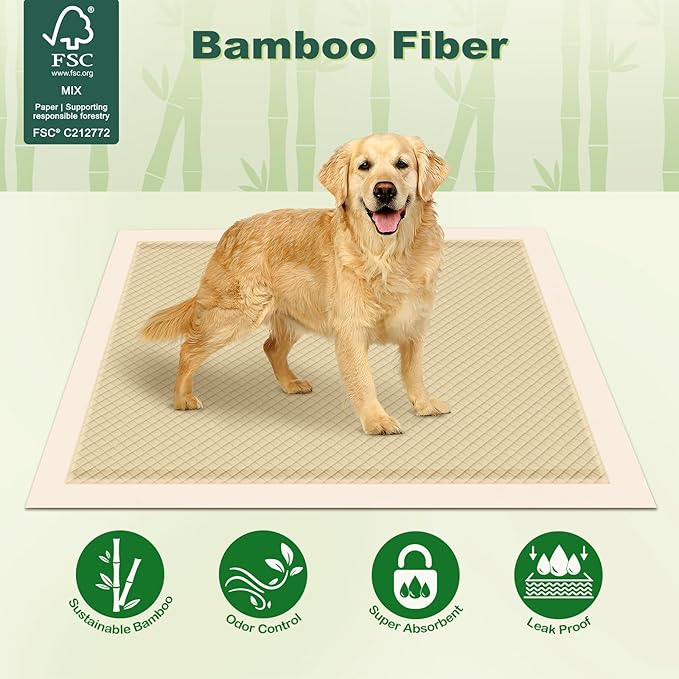 MIZOK Dog Pee Pads Extra Large 28"x34", Bamboo Puppy Pads Super Absorbent & Leak-Proof, 4-Corner Adhesive Tabs, Wee Wee Pads for Dogs, Superior Odor Protection, XL (30 Counts)