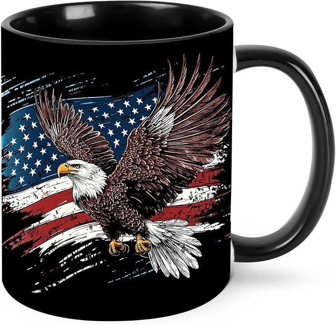 Eagle USA Flag Coffee Mug 11oz Ceramic Tea Cup With Handle Funny Porcelain Mugs for Women Dishwasher Microwave Safe