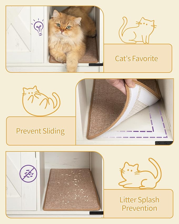 Cat Litter Box Enclosure, Hidden Litter Box Furniture with Storage, Wooden Cat Cabinet with Scratch Pad, Farmhouse Cats House, TV Stand End Table, Rustic Brown and White CB88614X
