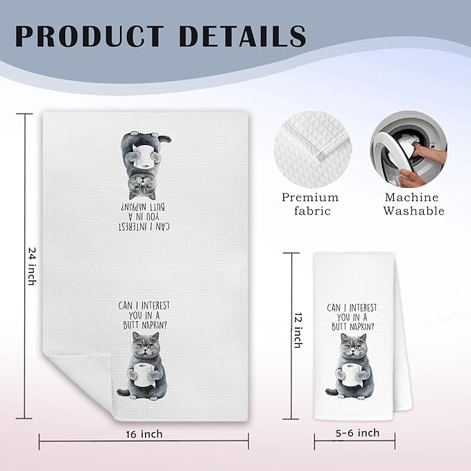 Funny British Shorthair Cat Bathroom Hand Towels, Cat Lovers Mom Dad Lady Gifts, Can I Interest You in a But Napkin British Blue Kitten Decorative Hand Towels for Washroom Restroom, 16x25 Inch