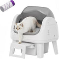 PetPivot Open Top Self Cleaning Cat Litter Box, Automatic Litter Box with 7 Pairs of Safety Sensors, Anti-Pinch Protection and Easy Access Step for Senior Cats, White Grey