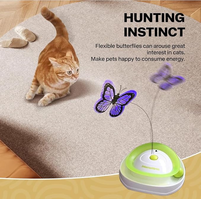 2-in-1 Automatic Interactive Kitten Toy, Fluttering Flashing Butterfly, Rolling Track Ball, Kitty Flutter Toy for Indoor Cats or Small Dog