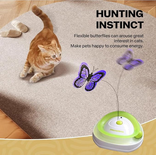 2-in-1 Automatic Interactive Kitten Toy, Fluttering Flashing Butterfly, Rolling Track Ball, Kitty Flutter Toy for Indoor Cats or Small Dog