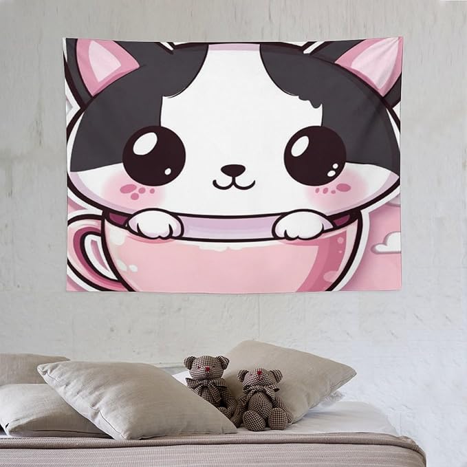 Tapestry Kawaii Cat Wall Art Tapestry for Bedroom Aesthetic Cute Kitten Cat Meow Wall Tapestries Wall Art Home Decoration Landscape 30"x40" Wall Hanging for Home Decor Bedroom Living Room Dorm Decor