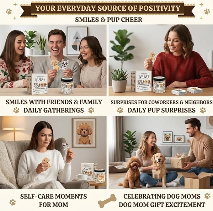 Positive Pups Jar with 60 Daily Affirmation Cards, Emotional Support Dog Gift for Women, Dog Mom Gifts, Funny Gifts for Teens Girls Coworkers Teachers, Inspirational Puppy Desk Decor