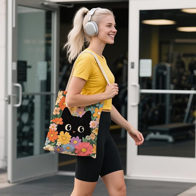 Aesthetic Canvas Tote Bag for Women - with Magnetic Snap Closure & Zipper Inner Pocket Reusable Bag for Shopping