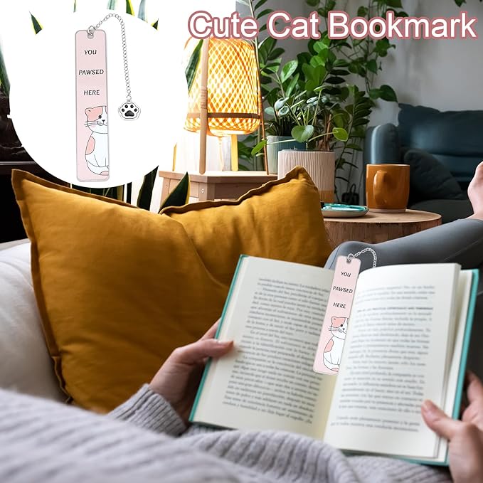 Cute Cat Bookmark, Zinc Alloy Kitten Paw Print Bookmarks Reading Gifts for Cat Lovers Funny Black Kitten Book Marks Animal Bookmark Gifts Book Accessories for Reading (Style B)