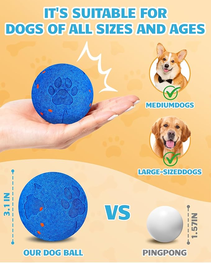 Interactive Dog Ball & Interactive Dog Toys for Medium/Large Dogs: Self-Moving, Auto-Vibrating & Bouncing Smart Ball - 3.1“ Chew-Resistant E-TPU, IPX7 Waterproof & Low-Noise(Include Gift Bag)