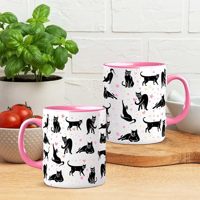 Black Cat Mug 11 Oz Cute Ceramic Coffee Tea Cup for Women, Funny Cats Lover Gift for Christmas, Birthday, Housewarming - Gifts for Her, Mom, Cat Ladies, Kids and Friends